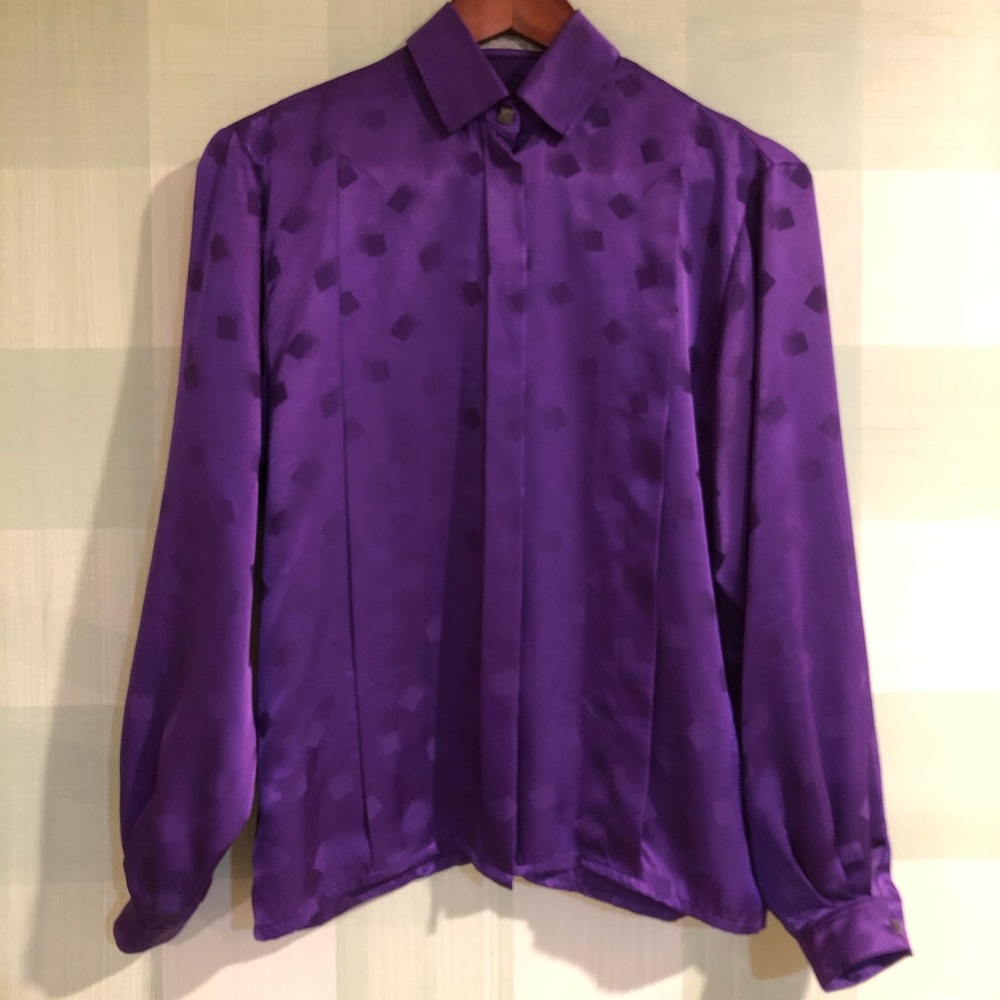 Vintage Silky Jaeger Purple Button Up 💜 w/ tie